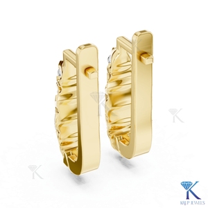 Pendientes de Aro Huggie con Diamantes CVD HPHT Cultivados en Laboratorio, Corte Brillante, Diseño Acanalado, 5 Piedras, Cierre a Presión, Oro Sólido de 14K, Lujo - Product Image 4