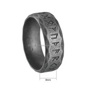 Anillos forjados de herrero, nueva moda, anillo de acero inoxidable para hombres envejecidos Vintage, anillos de runas vikingas para hombres - Product Image 4