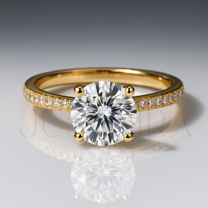 แหวนเพชรโมอิสซาไนต์ทรงกลมเจียระไนอย่างประณีตสำหรับผู้หญิง มีตัวเลือกสีเงิน ทอง และโรสโกลด์ จัดส่งฟรี เครื่องประดับอันหรูหรา - Product Image 2