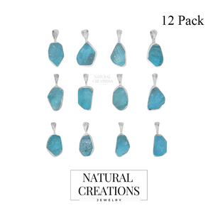 Silver Plated Paraiba Apatite Gemstone Rough Cut Bezel Setting Pendant Charm <b>with</b> Spring <b>Lock</b> <b>Cable</b> Chain for Unisex - Product Image 2