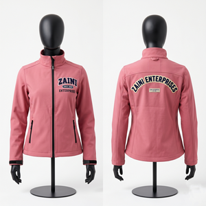 Veste softshell femme 300 GSM en polyester polaire rose, fermeture éclair, logo brodé personnalisé, coupe ajustée, vêtements d'extérieur - Product Image 1
