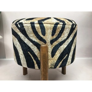 Round Fabric <b>Pouf</b> With Zebra Print Pattern Wooden Legs Modern Living Room Decor - Product Image 6