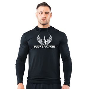 Men's Black Performance Training <b>Hoodie</b> <b>Lightweight</b> Stretch Gym Fitness Activewear Long Sleeve Sports Apparel Wear - Product Image 1