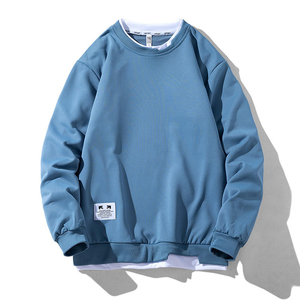 เสื้อสเวตเชิ้ตคอกลมโอเวอร์ไซส์สีขาวสำหรับผู้ชาย ผ้าคอตตอนถักลายริบคู่ แขนซ้ายมีโลโก้ สไตล์ลำลอง สีพื้น - Product Image 6