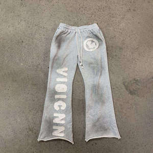 Custom Design Men's Tracksuit 100% Cotton Sun Fade Dirt <b>Spray</b> Sweatsuit Vintage Applique Embroidery Men Sweatpants Tracksuit - Product Image 2