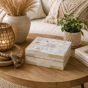 Boîte à bijoux élégante avec incrustation de nacre, organisateur de rangement de luxe fait main pour bijoux, accessoires, trésors et cadeaux - Product Image 6