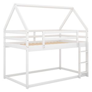Cama litera baja blanca de dos plazas con escalera para niños - Product Image 4