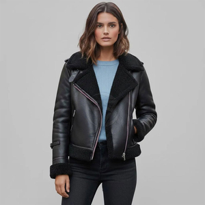 Veste en cuir d'inspiration luxueuse pour l'hiver, en peau de mouton, avec un design respirant en tricot, écologique et offrant une sensation de chaleur - Product Image 4