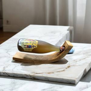 Estante para Vino de Madera de Teca en Forma de Luna Curva, Diseño Minimalista Ecológico, Soporte para Botellas de Vino para Restaurante, Cocina, Bar, Comedor - Product Image 1