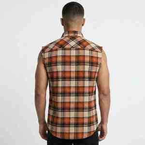 Nouvelle Arrivée Chemise à Carreaux en Flanelle Sans Manches pour Homme, Col Boutonné, Décontractée, en Coton Tissé Respirant, pour l'Automne - Product Image 5