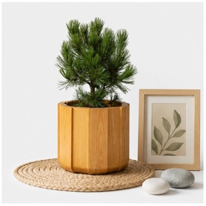 Jardinière en bois de pin massif artisanal, pot à fleurs rond moderne pour l'intérieur et l'extérieur, décoration de luxe pour la maison et le jardin - Product Image 3