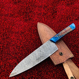 UMAR FAROOQ CKS-63 Custom Handmade Modern Chef <b>Knife</b> Extra <b>Sharp</b> Forged Damascus Steel Blade 8in Length Ambidextrous 3.0mm Resin - Product Image 5