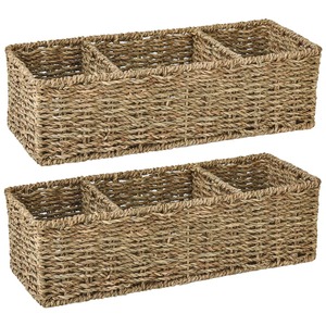 ตะกร้าหญ้าทะเลแบ่งเป็น 3 ช่อง ตะกร้าเก็บของทำมือ ขายส่ง เป็นมิตรกับสิ่งแวดล้อม ผลิตในเวียดนาม - Product Image 1