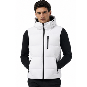 Best selling <b>Men's</b> <b>White</b> Hooded Puffer <b>Vest</b> With Zipper Closure And Side Pockets Windproof Winter Jacket Casual Style - Product Image 1
