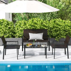 Conjunto de Muebles de Patio - Juego de Comedor de Ratán de 4 Piezas con Estructura de Metal Galvanizado y Mesa de Vidrio Templado - Salón Exterior para Jardín - Product Image 6