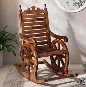 Fauteuil à bascule élégant en bois clair avec structure en bois courbé et revêtement en tissu jaune moutarde vif, à prix de gros. - Product Image 3