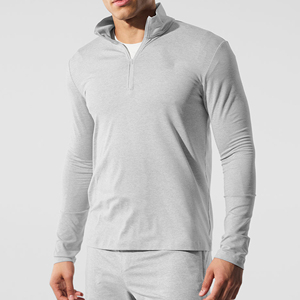 Vente en gros de chemises de sport pour hommes à demi-zip, manches longues, respirantes, pour l'entraînement physique, logo personnalisé - Product Image 6