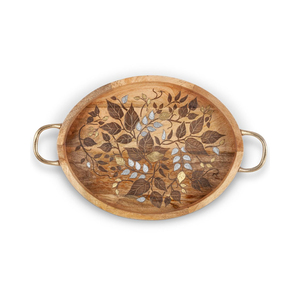 Bandeja de servir de madera tallada a mano de lujo con incrustaciones de nácar natural, estilo marroquí vintage, bandeja decorativa otomana en oferta. - Product Image 3