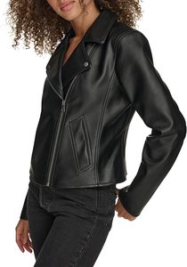 Women's Black Genuine Leather Moto Jacket With <b>Zipper</b> Closure Spread Collar Full Sleeve Autumn Style - Product Image 5