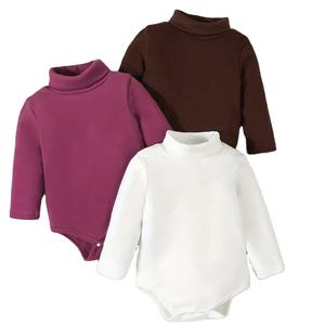 Col haut décontracté bébé barboteuse hiver body à manches longues côtes tricoté tissu imprimé lettre conception bouton pression pour des sorties chaudes - Product Image 2