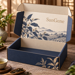 กล่องกระดาษลูกฟูกพิมพ์ลาย SunGene สำหรับใส่กระป๋องชาใบหลวม สีกรมท่าและสีงาช้างอุ่น - Product Image 4