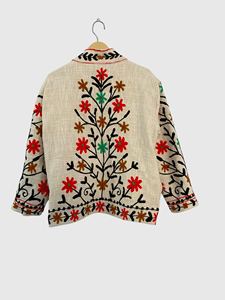 Veste en coton brodée à la main avec des motifs floraux, manches longues, col Peter Pan, style Prairie Chic, vêtement de printemps pour femmes, longueur standard - Product Image 5