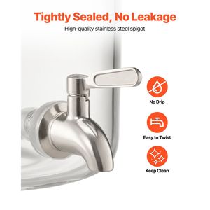 Dispenser per Bevande da 3,5 Galloni con Rubinetto in Acciaio Inox, Dispenser per Succhi in Vetro, Supporto in Legno, Kit per Feste con Ghiaccio - Product Image 3