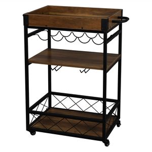 Carrello di Servizio Industriale Stile Vintage per Bar e Cucina, Design Moderno in Legno, Acciaio, Ferro e Plastica - Product Image 2