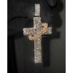 Iced Out <b>Cross</b> <b>Pendant</b> With Moissanite Diamond 925 <b>Sterling</b> <b>Silver</b> Two Tone Luxury Hip Hop Statement Jewelry - Product Image 1