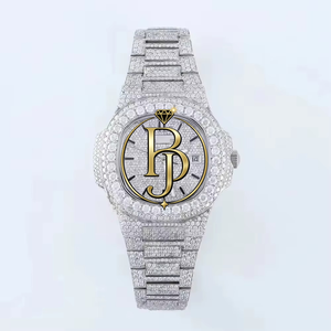 Montre en acier inoxydable avec diamants pour homme et femme, mouvement à quartz analogique, boîtier carré de 25 mm, verre 10 bars, résistante à l'eau, écologique, luxe, hip-hop - Product Image 1