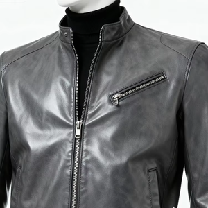 Chaqueta de Cuero Premium para Hombre con Cuello Alto, Estilo Casual Otoñal, Chaqueta de Cuero Vacuno Auténtico, Chaqueta Clásica de Primavera para Hombre - Product Image 5