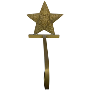 Handcrafted Luxury Golden Brass Made Star <b>Stocking</b> <b>Holder</b> With Sturdy Metal Base For Festive Christmas Mantle Decoration - Product Image 1