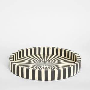 Modern <b>Black</b> and White Wavy Stripe Round Bone Inlay Luxury Eco-Friendly Dishwasher Safe <b>Serving</b> <b>Tray</b> - Product Image 4