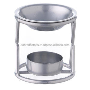 Diffuseur de cire fondante en résine, brûleur d'huile et de bougies tealight, design géométrique en fil métallique argenté, en forme d'heure de nuit, vente en gros - Product Image 6
