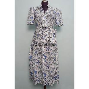 Indian Eco-Friendly Cotton Floral Hand Block Print Handmade V-neck Summer Washable Dress Women Vintage Boho Beach ankle-Length - Product Image 1