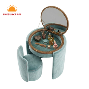 Direct Factory Corner <b>Vanity</b> Set for Girls - Modern Oak Wood Makeup Table with Mirror & Chair Cheap - Product Image 2