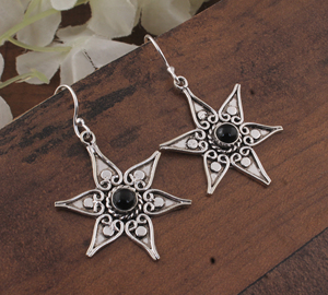 Vintage <b>Black</b> Onyx Sterling Silver <b>Dangle</b> Drop <b>Earrings</b> Handmade Jewelry for Wedding Anniversary Party - Product Image 1