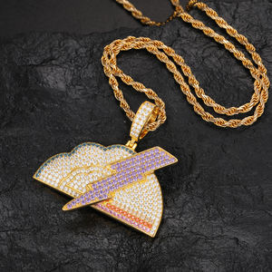Thunderstorm Cloud Pendant With Rhinestones Micro Insert 18K Gold Plated Men's Hiphop <b>Charm</b> Gift - Product Image 3