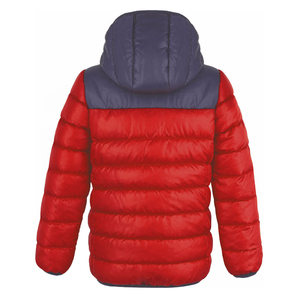 Red Hooded Puffer Jacket With Navy Blue Panel Windproof Casual Winter <b>Coat</b> <b>Zipper</b> Closure Polyester Wadding Regular Fit - Product Image 6