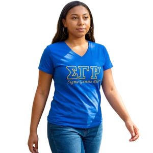 Royal Blue <b>Women's</b> <b>V</b> <b>Neck</b> <b>T</b> <b>Shirt</b> with Sigma Gamma Rho Chest Embroidery Short Sleeve Custom Sorority Casual Apparel - Product Image 2