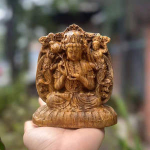 Statue de Bouddha traditionnelle sculptée à la main en bois naturel, sculpture bouddhiste artisanale, écologique, décoration d'intérieur et d'extérieur Feng Shui - Product Image 4