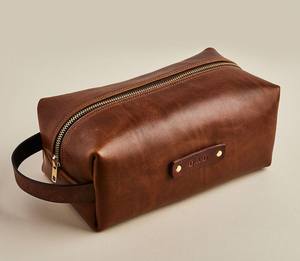 Leather Toiletry <b>Bag</b> Medium Size Zipper Closure Soft Handle Durable Cosmetic Case for Travel - Product Image 1