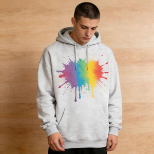 เสื้อฮู้ดดี้ผู้ชายไซส์ใหญ่ สีเทา พิมพ์ลายสาดสี มีกระเป๋า ผ้าฟลีซ สไตล์ลำลอง สตรีทแวร์ - Product Image 6