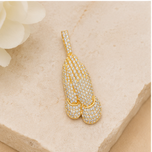 Luxury Iced Jesus Praying Hands Necklace 925 Silver Yellow <b>Gold</b> Plated Brilliant Cut Lab Grown Diamond <b>Pendant</b> Religious Unisex - Product Image 1