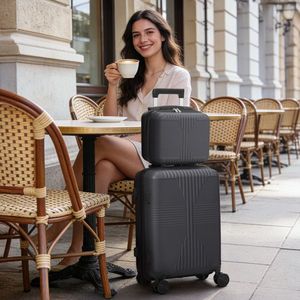 Non-TSA 20-Inch PP Trolley Case with Zipper Closure Fashionable Dark Gray 2-in-1 <b>Suitcase</b> for Travel for 12-Inch Luggage Sets - Product Image 3