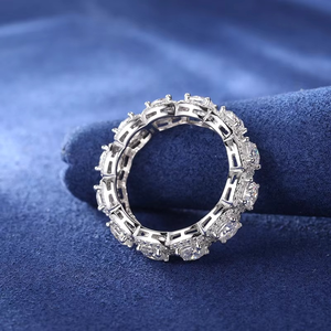 925 <b>Silver</b> Iced Diamond Lab Grown Cushion Cut Halo Cluster <b>Eternity</b> Band Wedding <b>Ring</b> Unisex Luxury Jewelry IGI Certified - Product Image 2