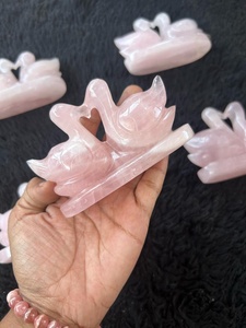 Par de Patos Mandarines de Cuarzo Rosa Tallados en Piedra de Cristal Natural, para la Relación de Amor, Sanación, Equilibrio de Chakras, Decoración del Hogar - Product Image 1