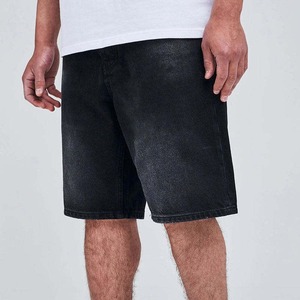 Shorts en jean noir pour homme, coupe droite, taille mi-haute, en coton délavé, décontracté, pour l'été - Product Image 1