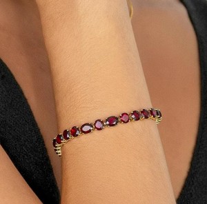 Lab Grown Ruby Charm <b>Bracelet</b> in 925 Sterling Silver Gold Plated Elegant Red Gemstone July Birthstone Jewelry Gift Women - Product Image 2