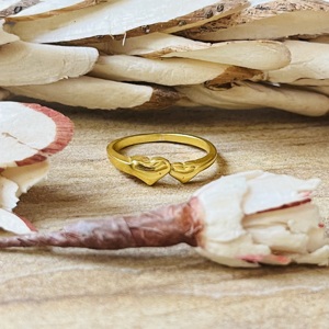 Unique Design Love Heart Shape <b>Ring</b> <b>Dainty</b> Brass <b>Ring</b> For Women 18k Gold Plated Double Heart Love Band Wholesale Minimalist <b>Ring</b> - Product Image 1